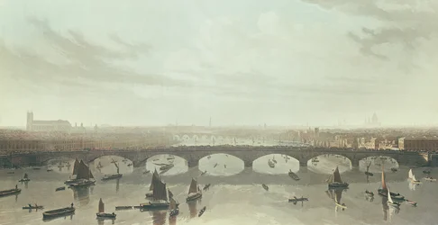 Veduta del ponte in costruzione sul Tamigi a Vauxhall, 1810
